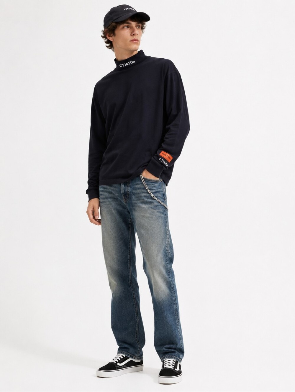 Heron Preston Men CTNMB Mock Neck Long Sleeve Top Black XS